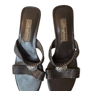 Brighton Womens Denise Sandals 7M Leather Black Textured Strap With Metal Accent